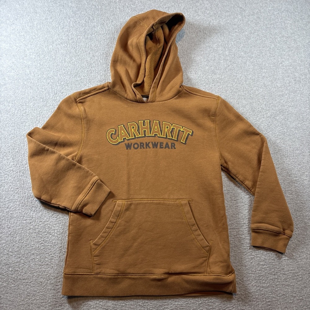 Boys Carhartt Brown Hoodie Sz L (14-16) Workwear Farm Ranch Very Good Cond.